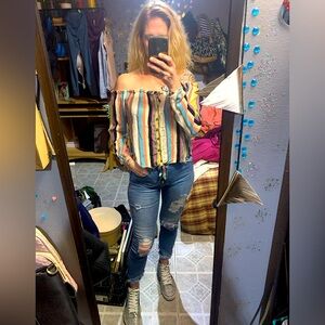 🎈Rewind🎈BUY 1 GET 1 FREE🎈Multicolor Striped Button-Up Top Sz M